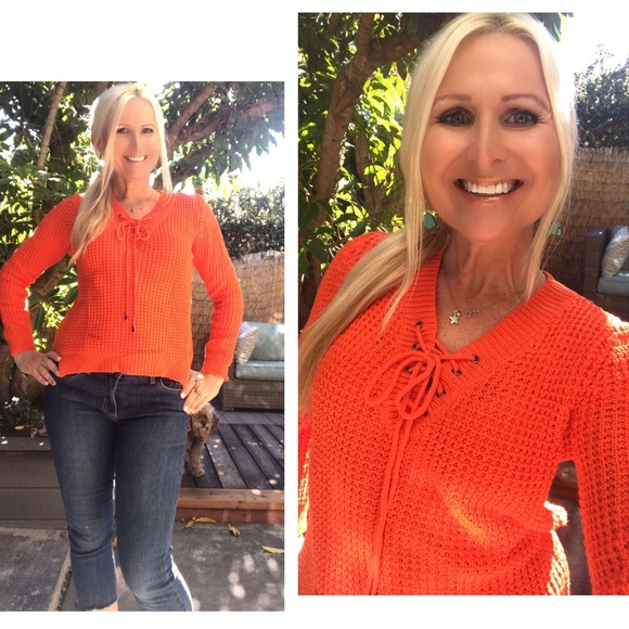 HipFinds Sweaters - 🤩Coral Lace up Sweater🌟